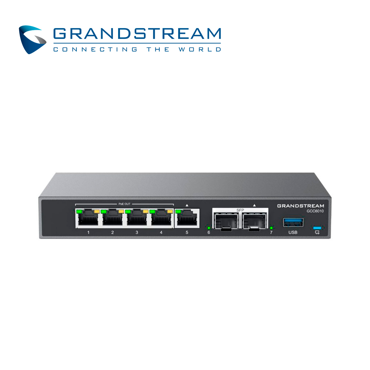 Imagen de DISPOSITIVO 4 EN 1 GRANDSTREAM GCC6010 CONMUTADOR IP / FIREWALL / RUTEADOR VPN / SWITCH 5 PUERTOS GIGA WAN/LAN / 4 PUERTOS POE AF/AT / 2 PUERTOS SFP 2.5GBPS / 12 USUARIOS / 4 LLAMADAS SIMULTANEAS / ADMINISTRABLE CLOUD GDMS