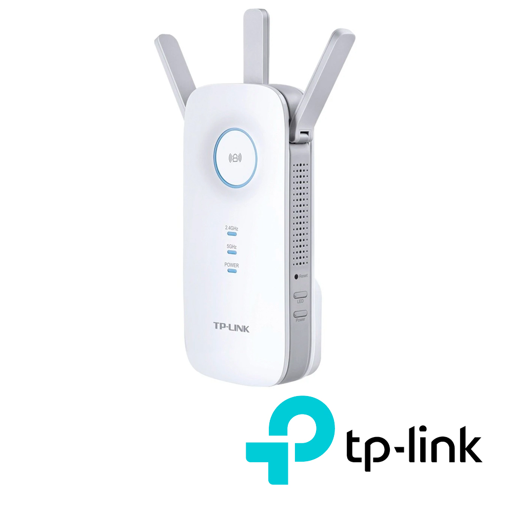 Imagen de EXTENSOR DE COBERTURA WI-FI / TP-LINK RE450 AC1750 / PUERTO RJ-45 10/100/1000MBPS / ENCHUFADO A PARED / 3 ANTENAS EXTERNAS / BANDA 2.4GHZ Y 5GHZ / MODOS EXTENSOR Y ACCESS POINT / 10W DE CONSUMO.