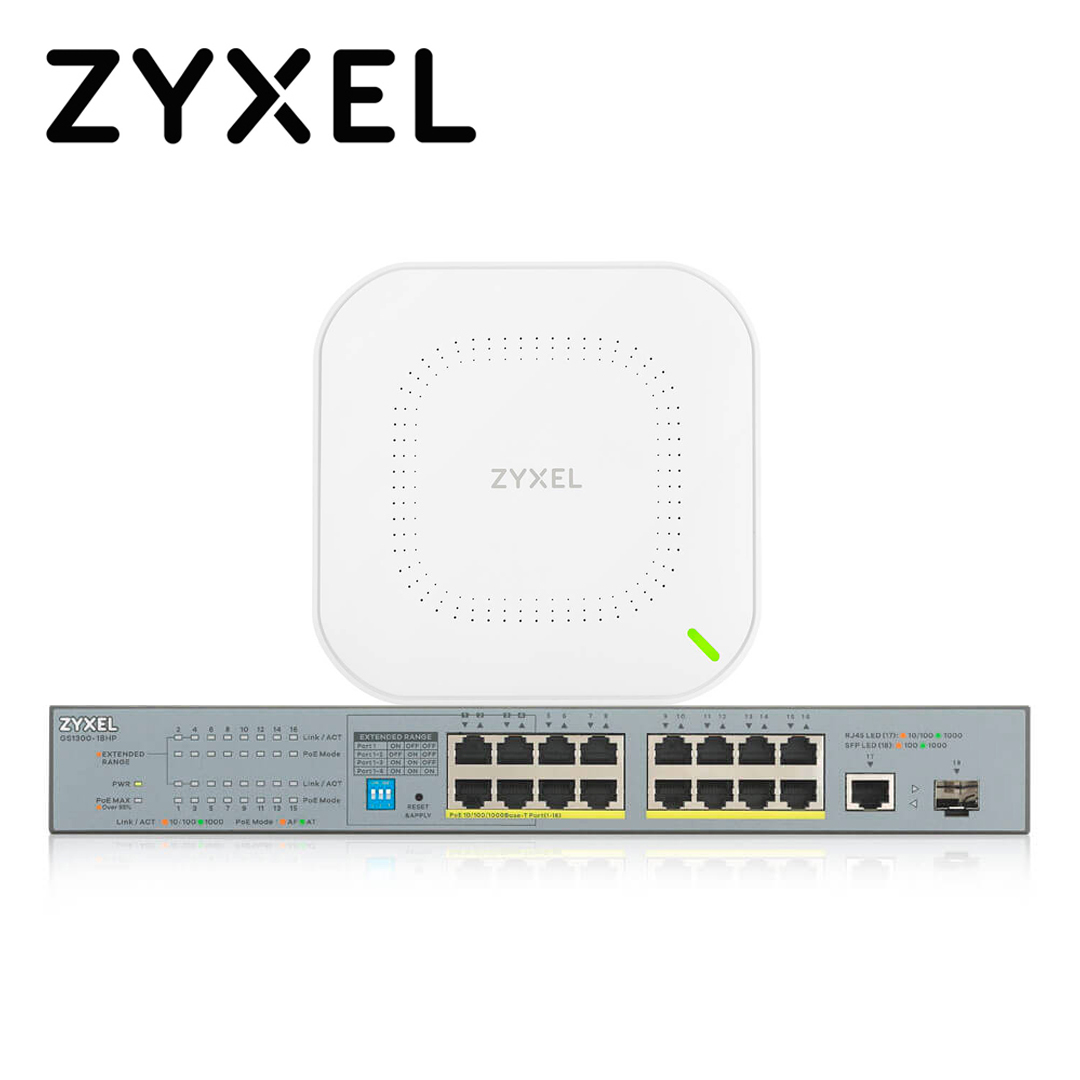 Imagen de KIT WIFI ZYXEL COBERTURA EXTREMA HASTA 400M2 CASA Y OFICINA INCLUYE 4 NWA1123ACV3 Y 1 GS1300-18HP