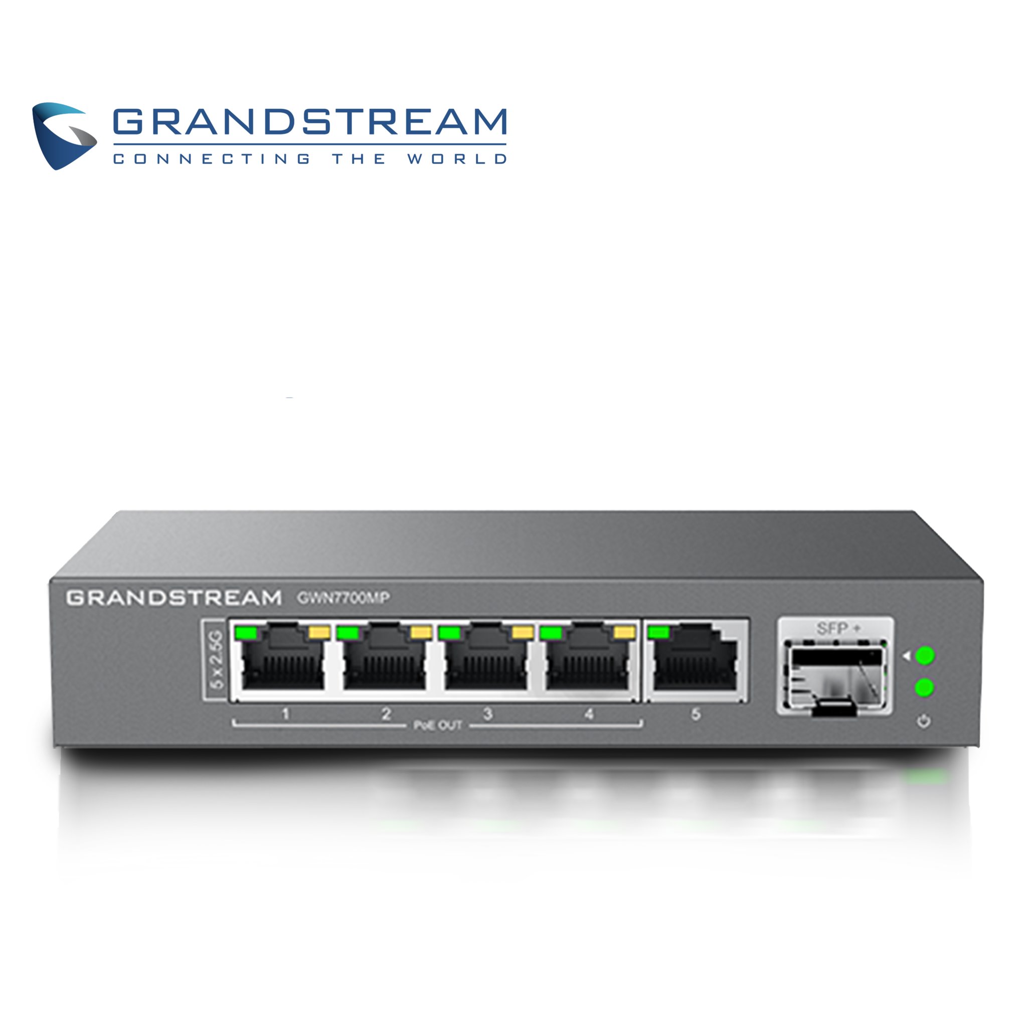 Imagen de SWITCH NO ADMINISTRABLE POE+ GRANDSTREAM GWN7700MP / 5 PUERTOS 10/100/1,000/2,500MBPS / 4 PUERTOS POE+ AF/AT / 1 PUERTO SFP+ 10GBPS / MONTAJE ESCRITORIO/PARED / ALIMENTACION 53.5VCD/1.22A / METALICO
