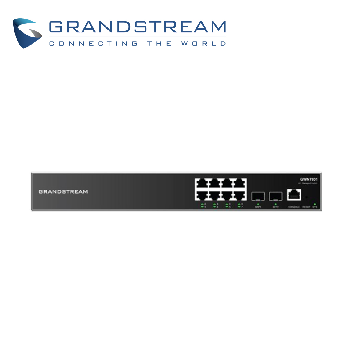 Imagen de SWITCH ADMINISTRABLE POE+ GRANDSTREAM GWN7801P / 8 PUERTOS 10/100/1,000 MBPS / 8 PUERTOS POE+ AF/AT / 2 PUERTOS SFP 1,000MBPS / QOS / VLAN / ARP / TACACS+ / FILTRADO MAC / ADMISTRACION GWN CLOUD
