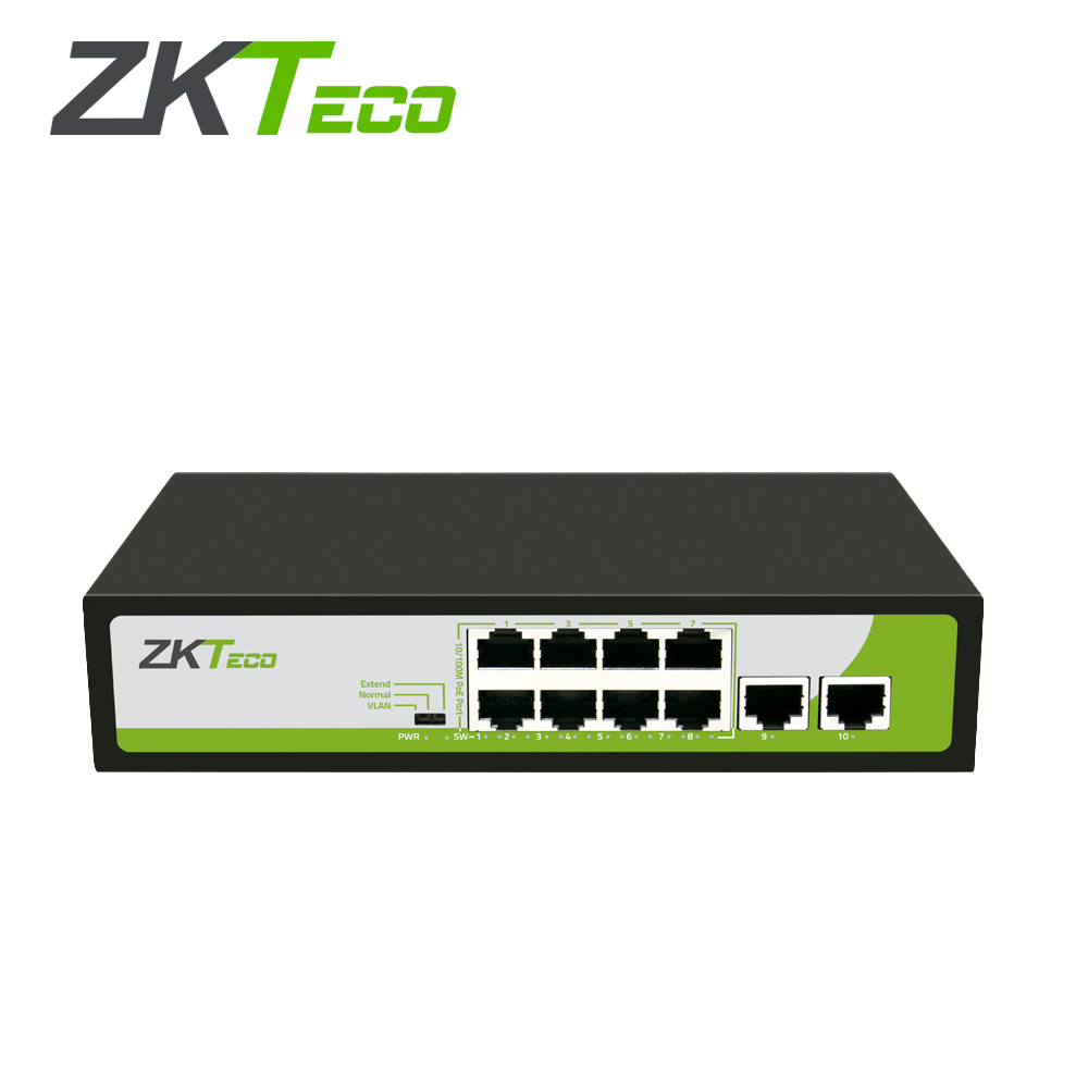 Imagen de SWITCH ZKTECO PE082-120-C 8 PUERTOS RJ45 10/100 MBPS CON POE AF/AT + 2 PUERTO RJ45 100 MBPS NO ADMINISTRABLE ENERGIA TOTAL 150W COMPATIBLE CON CUALQUIER CAMARA IP POE SOPORTA HASTA 250 METROS DE DISTANCIA SOBRE UTP CAT6