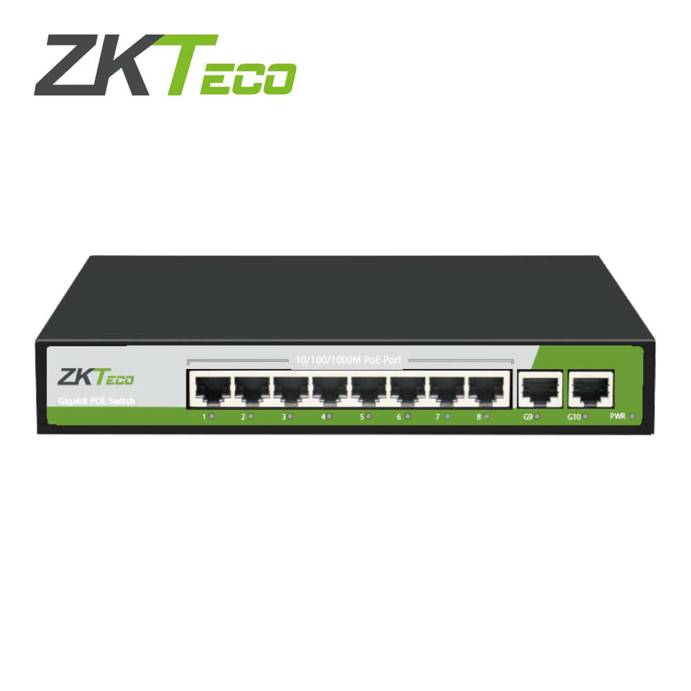 Imagen de SWITCH ZKTECO PE082-120-G  8 PUERTOS RJ45 10/100/1000 MBPS POE AF/AT + 2 PUERTOS RJ45 GIGABIT NO ADMINISTRABLE