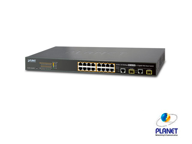 Imagen de SWITCH ADMINISTRABLE PLANET FGSW-1816HPS / 16 PUERTOS RJ45 10/100 AUTO-MDI/MDI-X / PUERTOS INYECTOR POE 802.3AF/AT POE + / 2 PUERTOS RJ45 10/100/1000 MBPS MDI/MDIX / 2 PUERTOS SFP 1000 MBPS / 270 WATTS DE CONSUMO / RECINTO DE METAL / MONTAJE EN RACK.