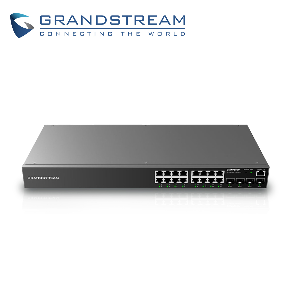 Imagen de SWITCH ADMINISTRABLE POE+ GRANDSTREAM GWN7802P / 16 PUERTOS 10/100/1,000 MBPS / 16 PUERTOS POE+ AF/AT / 4 PUERTOS SFP 1,000MBPS / QOS / VLAN / ARP / TACACS+ / FILTRADO MAC / ADMISTRACION GWN CLOUD