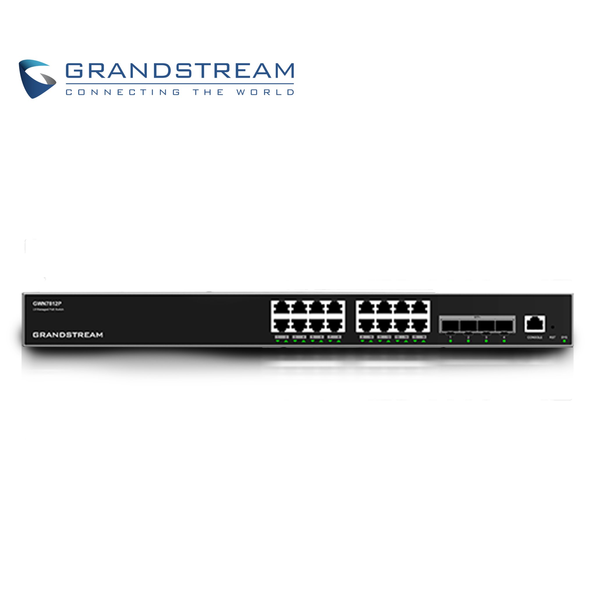 Imagen de SWITCH ADMINISTRABLE POE+ CAPA 3 GRANDSTREAM GWN7812P / 16 PUERTOS 10/100/1,000MBPS / 16 PUERTOS POE+ AF/AT / 4 PUERTOS SFP+ 10GIGABIT / ROUNTING OSPFV3/BGP / QOS / VLAN / RADIUS/TACACS+ / ADMINISTRACION GWN CLOUD / MONTAJE ESCRITORIO/RACK / METALICO