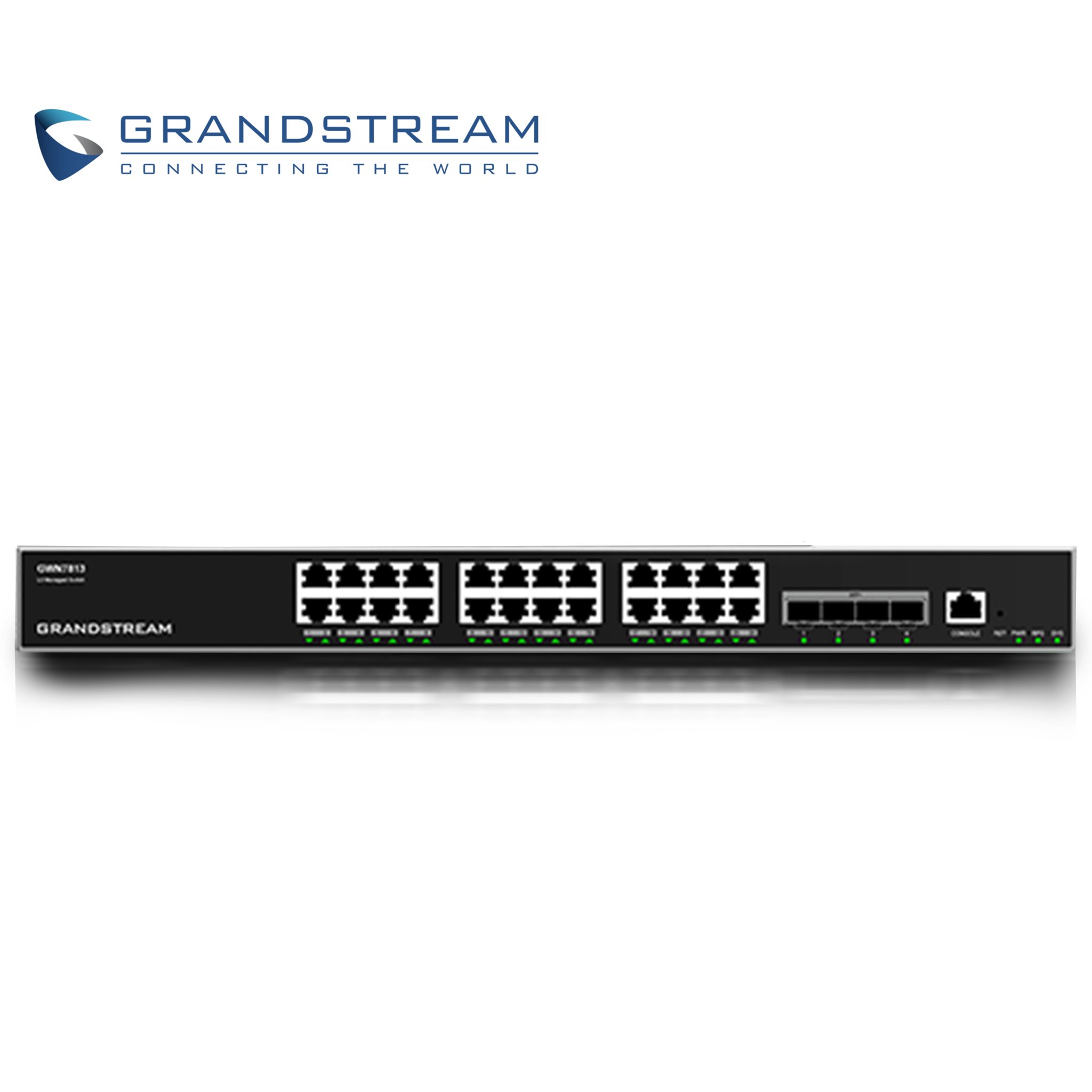 Imagen de SWITCH ADMINISTRABLE POE+ CAPA 3 GRANDSTREAM GWN7813P / 24 PUERTOS 10/100/1,000MBPS / 24 PUERTOS POE+ AF/AT/BT / 4 PUERTOS SFP+ 10GIGABIT / ROUNTING OSPFV3/BGP / QOS / VLAN / RADIUS/TACACS+ / ADMINISTRACION GWN CLOUD / MONTAJE ESCRITORIO/RACK / METALICO