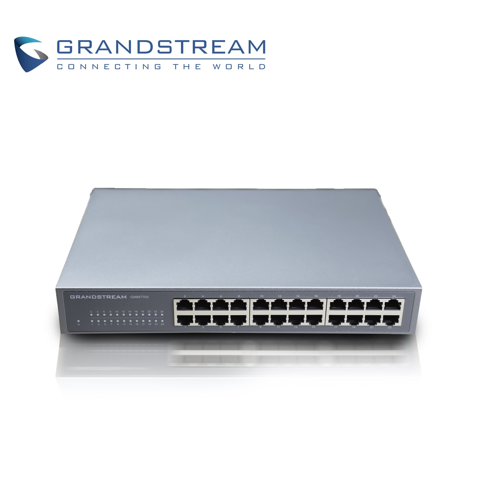 Imagen de SWITCH NO ADMINISTRABLE GRANDSTREAM GWN7703 / 24 PUERTOS 10/100/1,000MBPS / MONTAJE ESCRITORIO/PARED / ALIMENTACION 100-240VCA/150W / METALICO