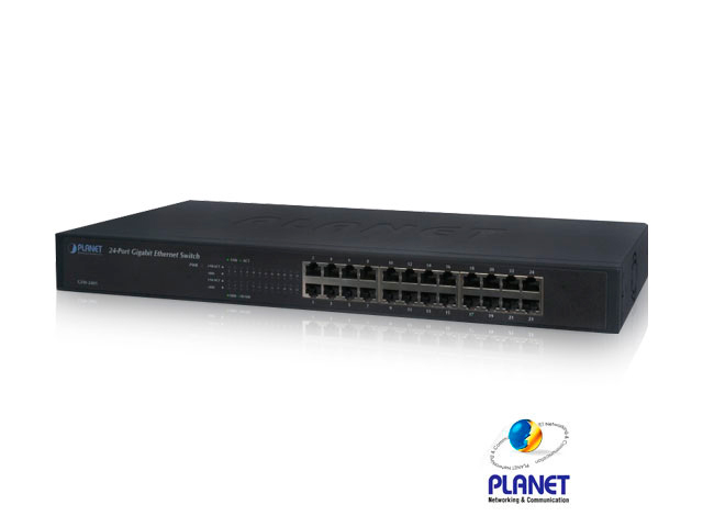 Imagen de SWITCH 24 PUERTOS RJ45 GIGABIT ETHERNET 10/100/1000 MBPS / NO ADMINISTRABLE / PLANET GSW-2401 / RECINTO DE METAL / 15W DE CONSUMO / AUTONEGOCIACIÓN DE PUERTOS / INTERRUPTOR DIP SWITCH (VLAN, ESTÁNDAR, CONTROL DE FLUJO, AMPLIAR DISTANCIA).
