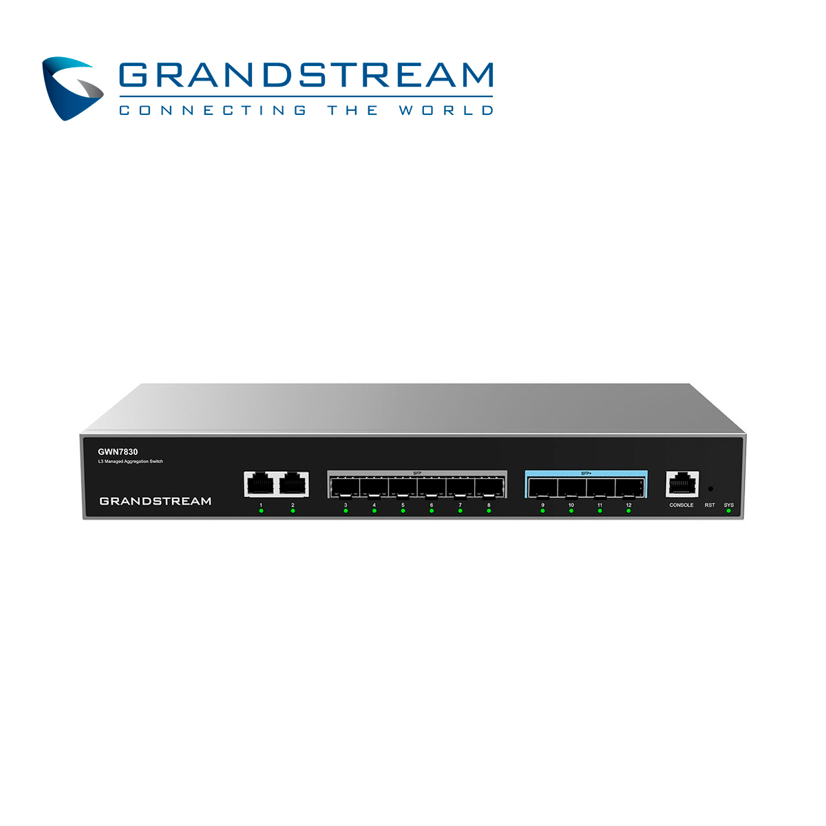 Imagen de SWITCH ADMINISTRABLE CAPA 3 GRANDSTREAM GWN7830 / 2 PUERTOS 10/100/1,000MBPS / 6 PUERTOS GIGABIT SFP / 4 PUERTOS SFP+ 10G / 1 PUERTO DE CONSOLA / VLAN / ARP / QOS / STACKING HASTA 16 / ADMINISTRABLE GWN CLOUD