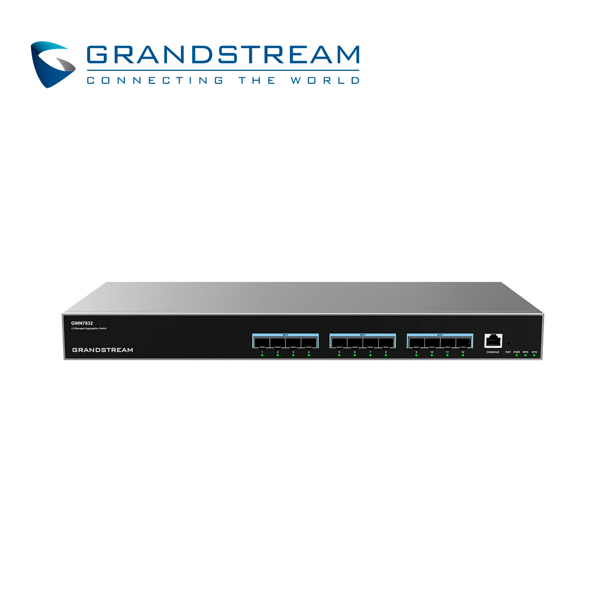 Imagen de SWITCH ADMINISTRABLE CAPA 3 GRANDSTREAM GWN7832 / 12 PUERTOS SFP+ 10G / 1 PUERTO DE CONSOLA / VLAN / ARP / QOS / STACKING HASTA 16 / ADMINISTRABLE GWN CLOUD
