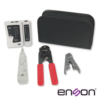 Imagen de KIT COMPLETO ENSON ENS-KTCB PINZAS+TESTER, INCLUYE: -PROBADOR DE CABLEADO -PINZA CRIMPEADORA RJ45 -PINZA PELADORA UTP/STP - + MALETIN TRANSPORTADOR -HERRAMIENTA PUNCH DOWN