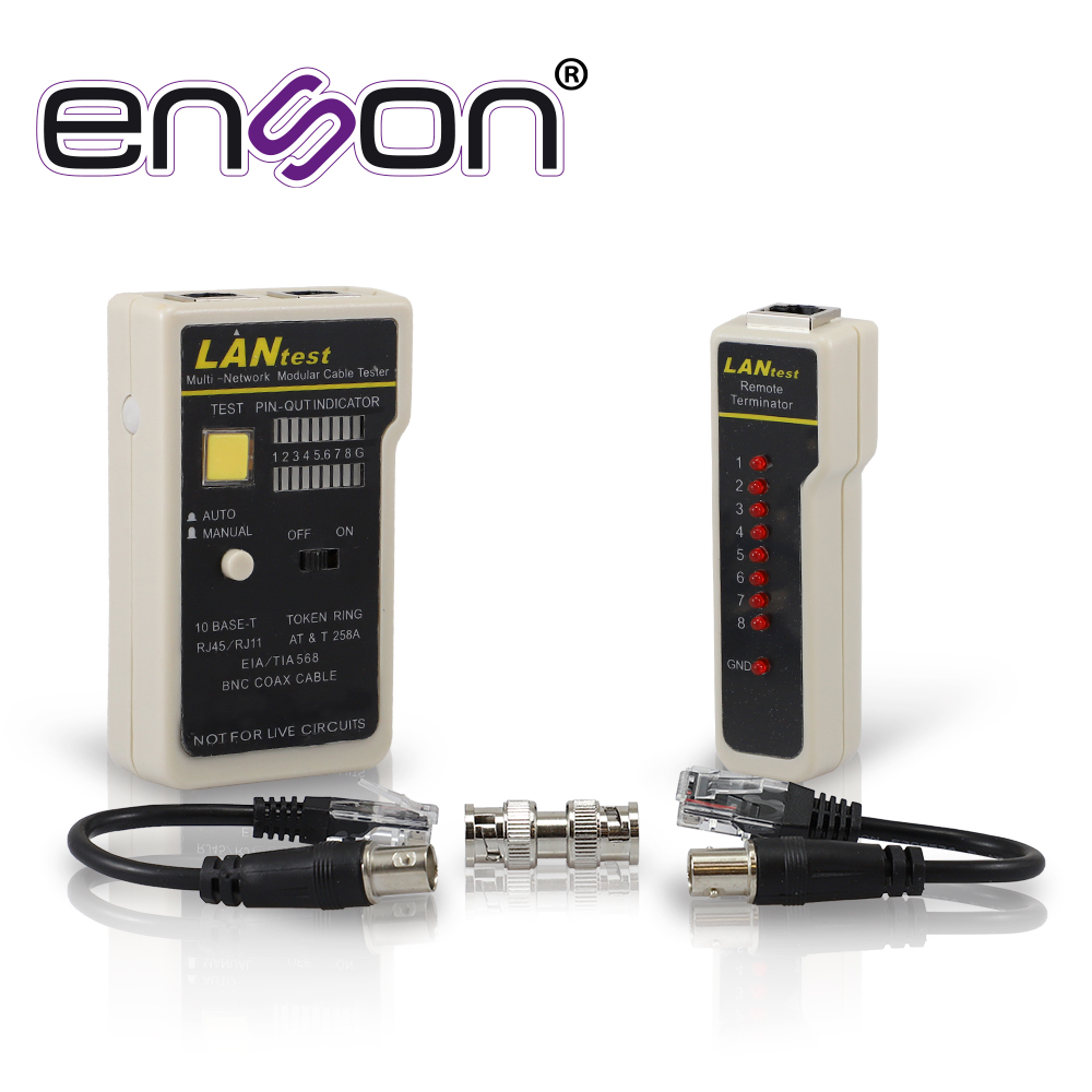 Imagen de TESTER PARA CABLE DE RED ENSON ENS-TELN2 IDEAL PARA IDENTIFICAR ERRORES DE TERMINADO Y CONTINUIDAD EN CABLES DE RED Y TELEFONICO RJ45 Y RJ11, Y TAMBIEN DE CABLE BNC RG59 Y RG6