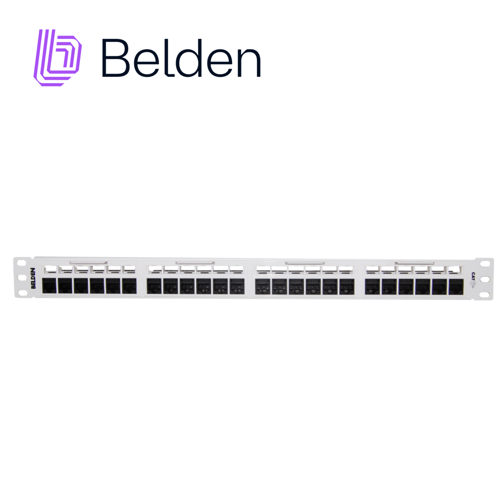 Imagen de PATCH PANEL, REVCONNECT CAT6 BELDEN RV6PPF1U24WH 24 PUERTOS RJ45 (PRECARGADO) COLOR BLANCO 1 UNIDAD DE RACK HERRAMIENTA COMPATIBLE RVUTT01 USO INTERIOR CALIBRE DEL CONDUCTOR 23-24 AWG  INCLUYE TORNILLOS CORREA VELCRO BARRA ADMINISTRACION TRASERA GUIA DE INSTALACION