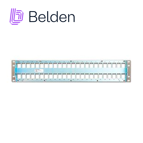 Imagen de PATCH PANEL MODULAR BLINDADO CAT6A CAT6 CAT5E BELDEN AX104564 48 PUERTOS RJ45 (VACÍO) ESTILO KEYCONNECT TITANIUM 2 UNIDADES DE RACK USO INTERIOR INCLUYE TORNILLOS CORREA VELCRO BARRA DE CONEXIÓN CABLE TRASERO GUIA DE INSTALACION KIT CABLE DE TIERRA