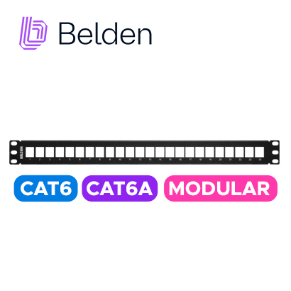 Imagen de PATCH PANEL MODULAR CAT6/CAT6A BELDEN AX103114 / NEGRO / 24 PUERTOS  / 1UR / MODULAR/VACIO / PIEZA