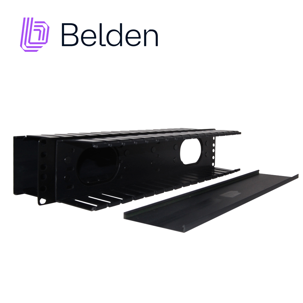 Imagen de ORGANIZADOR HORIZONTAL BELDEN 9512-1902-FR 2 UR ADMINISTRACION FRONTAL Y POSTERIOR CON TAPA NEGRO