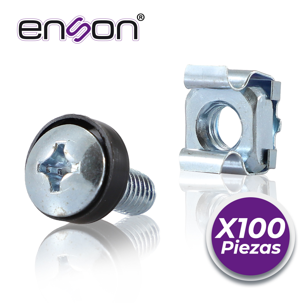 Imagen de KIT DE TORNILLOS Y TUERCAS ENJAULADAS ENSON ENS-RT100 100PZA COMPATIBLES CON RACKS Y GABINETES DE LA MARCA ENSON BELDEN Y GABINETES DE LA MARCA JAGUAR