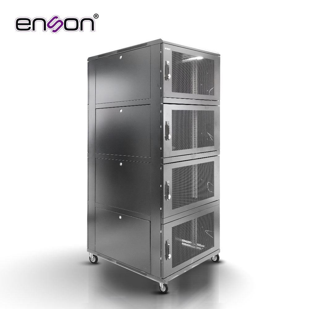 Imagen de GABINETE DE PISO MODULAR DE ACERO ENSON ENS-RKGB42U8 / 36UR EN 4 MODULOS DE 9UR CADA UNO / PANELES LATERALES EXTRAÍBLES / PUERTAS DE MALLA DELANTERAS Y TRASERAS CON CERRADURAS / TAMAÑO EXTERIOR 42U 800X1000X2000