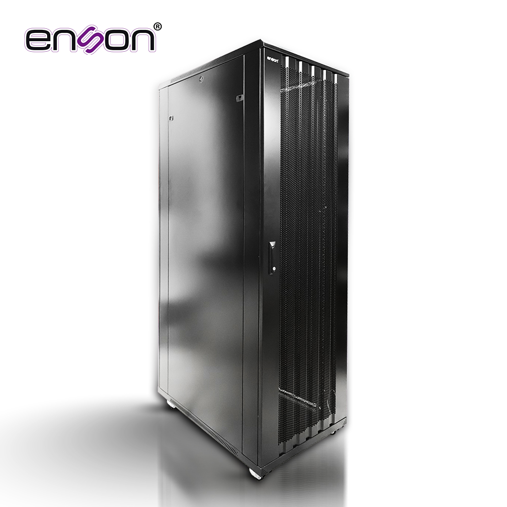 Imagen de GABINETE DE PISO DESENSAMBLADO ENSON ENS-RGB42UD 42UR 600X1000MM PUERTA PRINCIPAL DE MALLA CON CERRADURA DE SEGURIDAD ABATIBLE PANELES LATERALES REMOVIBLES PUERTA TRASERA METALICA PARA TRABAJO Y POSTES AJUSTABLES