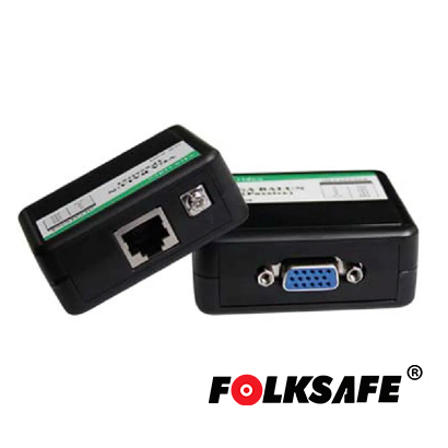 Imagen de EXTENSOR DE VIDEO VGA, FOLKSAFE FS-6001P TRANSMISOR/RECEPTOR, SOPORTA HASTA 180MTS RESOLUCIÓN DE 640 X 480(CHECAR TABLA DE RESOLUCIONES) UTILIZANDO CABLE UTP CAT 5E/6(RECOMENDABLE 100% COBRE).