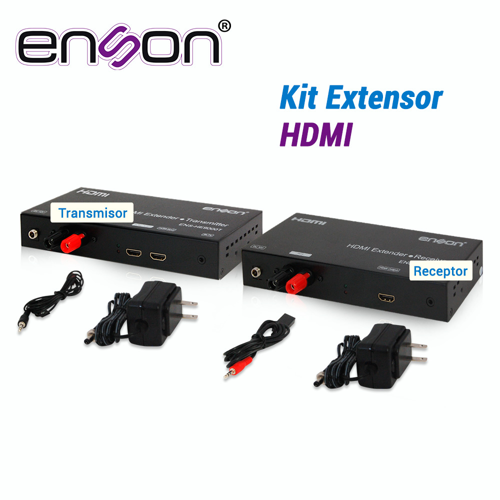 Imagen de KIT DE EXTENSORES HDMI, SERIE 9000 ENSON, HASTA 500 MTS INCLUYE:TRANSMISOR ENS-HE9000T Y RECEPTOR ENS-HE9000R, RESOLUCIÓN HASTA 1080P FUENTES DE ALIMENTACIÓN Y CABLE IR INCLUIDOS.