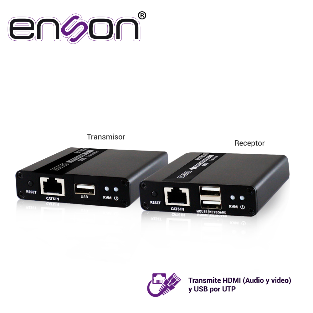 Imagen de EXTENSOR HDMI ENSON ENS-HDMIE70KVM DE 70MTS MEDIANTE CABLE UTP CAT6/6A/7 SE PUEDE CASCADEAR TRANSMITE VIDEO FULL HD 1080P@60HZ  AUDIO STEREO Y TECLADO Y MOUSE A DISTANCIA, NO INCLUYE CABLE HDMI