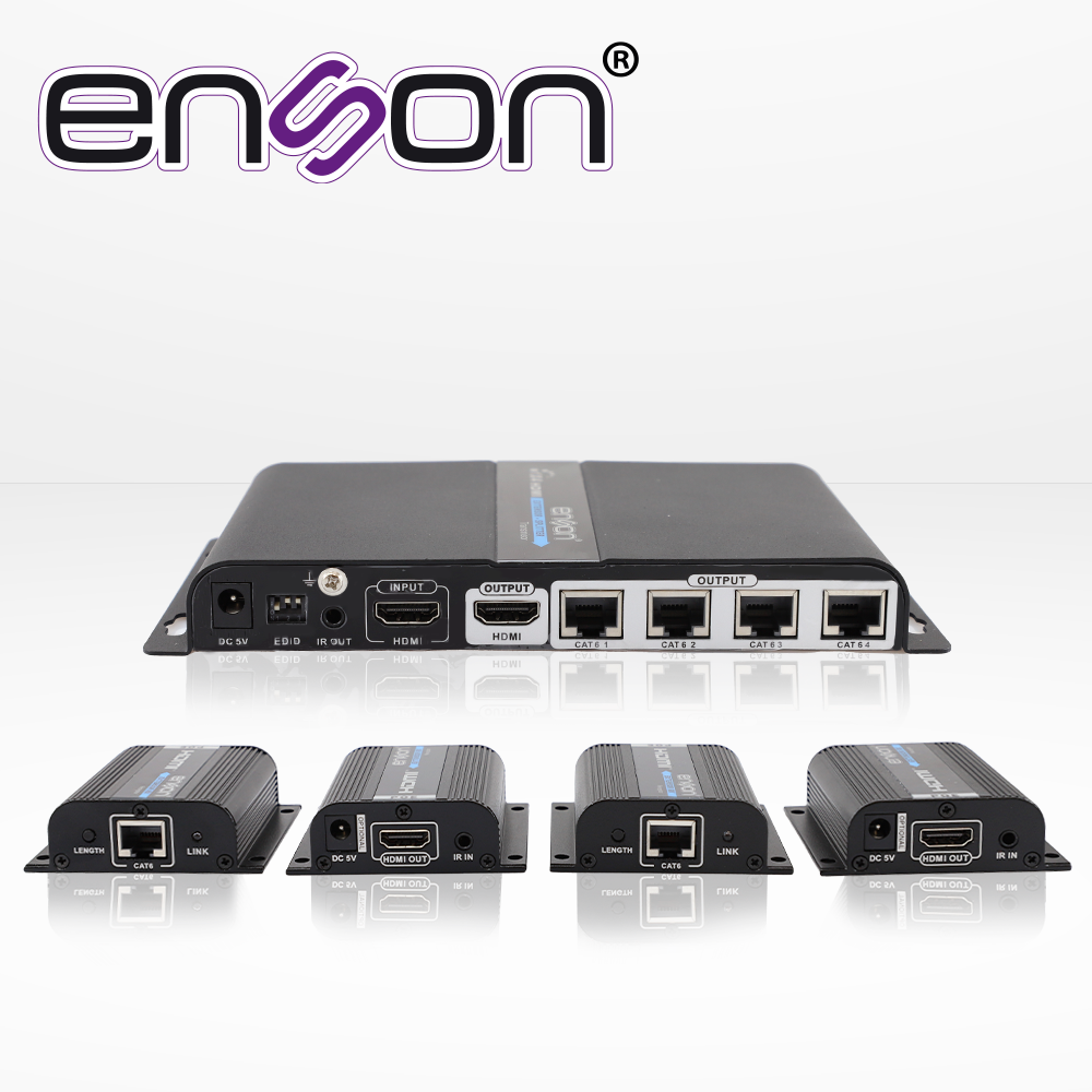 Imagen de DISTRIBUIDOR EXTENSOR HDMI ENSON ENS-EX704 CON 4 EXTENSORES DE HASTA 40MTS CON CABLE 100% COBRE CAT6 A 1080P SALIDA HDMI LOCAL HDMI-LOOP Y CONTROL DE IR