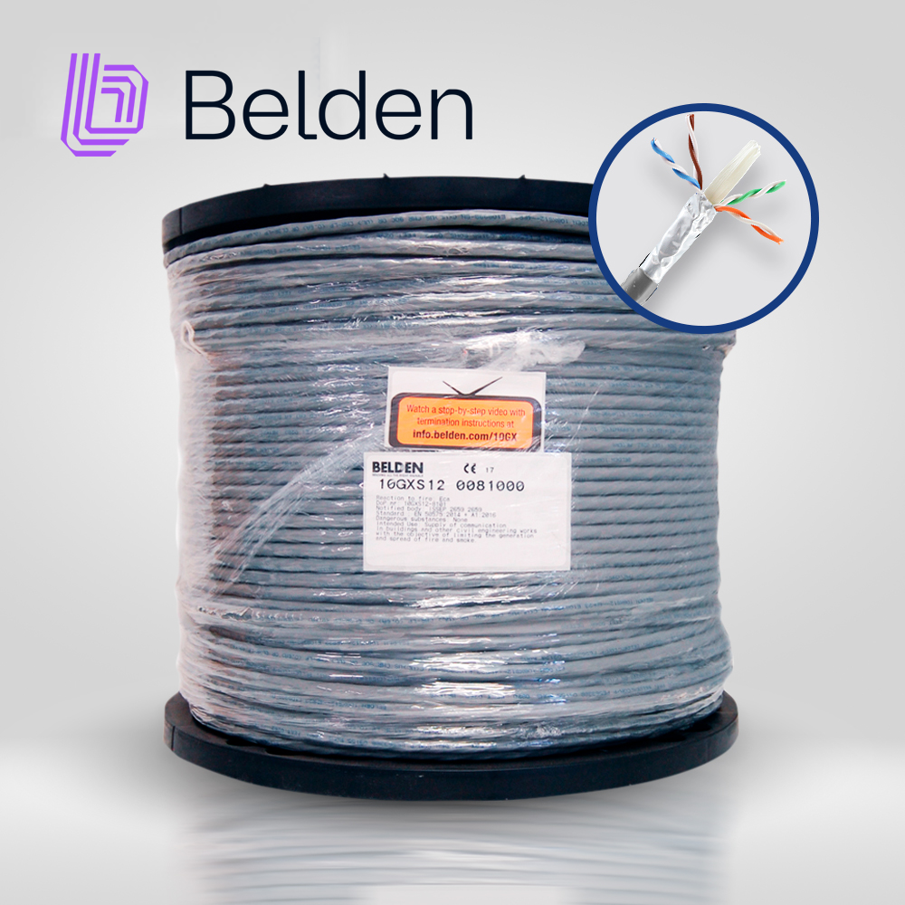 Imagen de CABLE UTP CAT6A BELDEN 10GXS12 0081000 / INTERIOR / GRIS / 625MHZ / 4 PARES / 23 AWG / FORRO PVC / CMR / BOBINA / 1,000 PIES 305 METROS