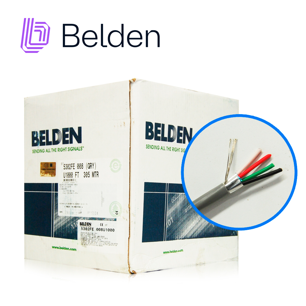 Imagen de CABLE PARA SEGURIDAD Y SONIDO BELDEN 5302FE 008U1000/0081000 FORRO PVC GRIS CMR RISER 4C/18AWG 4 CONDUCTORES CALIBRE 18 AWG MULTIFILAR 100% COBRE USO INTERIOR ESPECIAL PARA APLICACIONES SISTEMAS DE SEGURIDAD INTERCOMUNICADOR PA AUDIO ALTAVOZ CONTROLES CON LIMITACIÓN DE ENERGÍA ENTORNO RUIDOSO BOBINA 1000 PIES 305 METROS