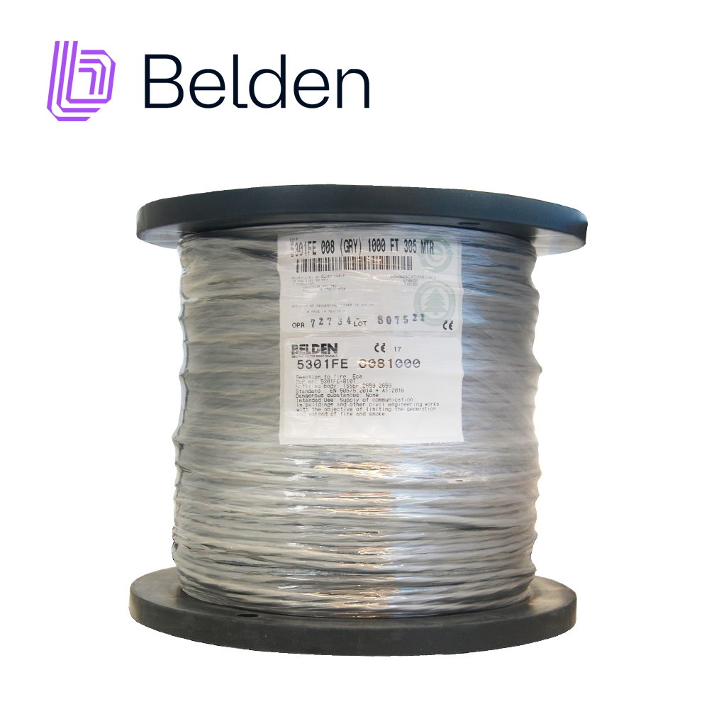 Imagen de CABLE PARA SEGURIDAD Y SONIDO BELDEN 5301FE 0081000 FORRO PVC GRIS CMR RISER 3C/18AWG 3 CONDUCTORES CALIBRE 18AWG 100% COBRE MULTIFILAR BLINDADO USO INTERIOR ESPECIAL PARA APLICACIONES SISTEMAS DE INTERCOMUNICACIÓN, MEGAFONÍA, SISTEMAS DE SONIDO / AUDIO BOBINA 1000 PIES 305 METROS