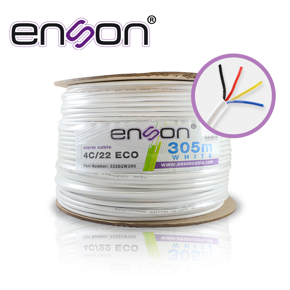 Imagen de CABLE DE ALARMA ENSON 32202W305 SERIE ECO MULTIFILAR  4C/22 AWG BOBINA DE 305 METROS FORRO PVC COLOR BLANCO PARA USO INTERIOR DISEÑADO PARA CONEXIONES DE SISTEMAS DE ALARMA
