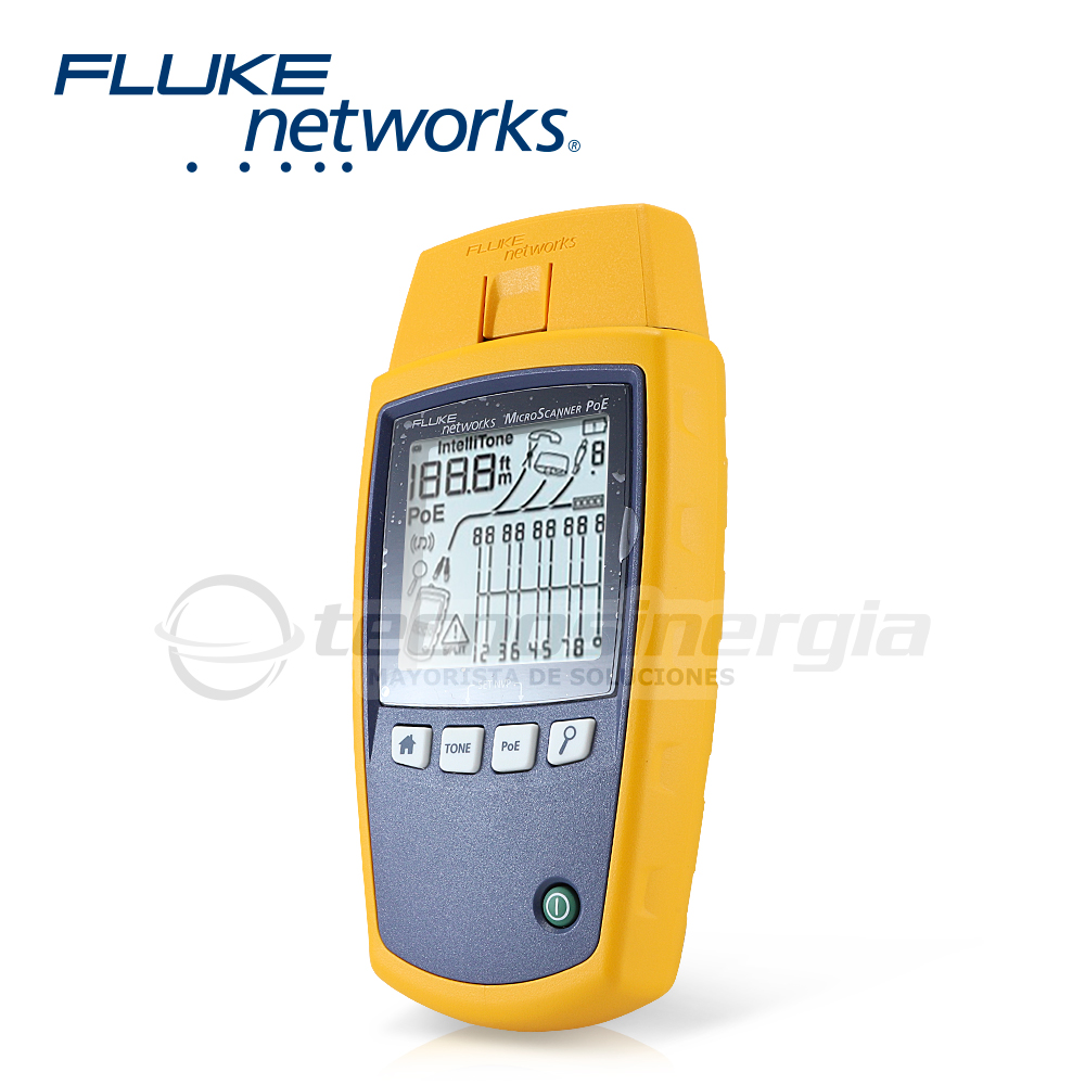 Imagen de VERIFICADOR DE RED MICROSCANNER POE FLUKE NETWORKS MS-POE PARA COMPROBACIÓN DE REDES DE VOZ, DATOS Y VIDEO DETECTA POE 802.3 AF, AT, BT Y UPOE CON PANTALLA LCD RETROILUMINADA