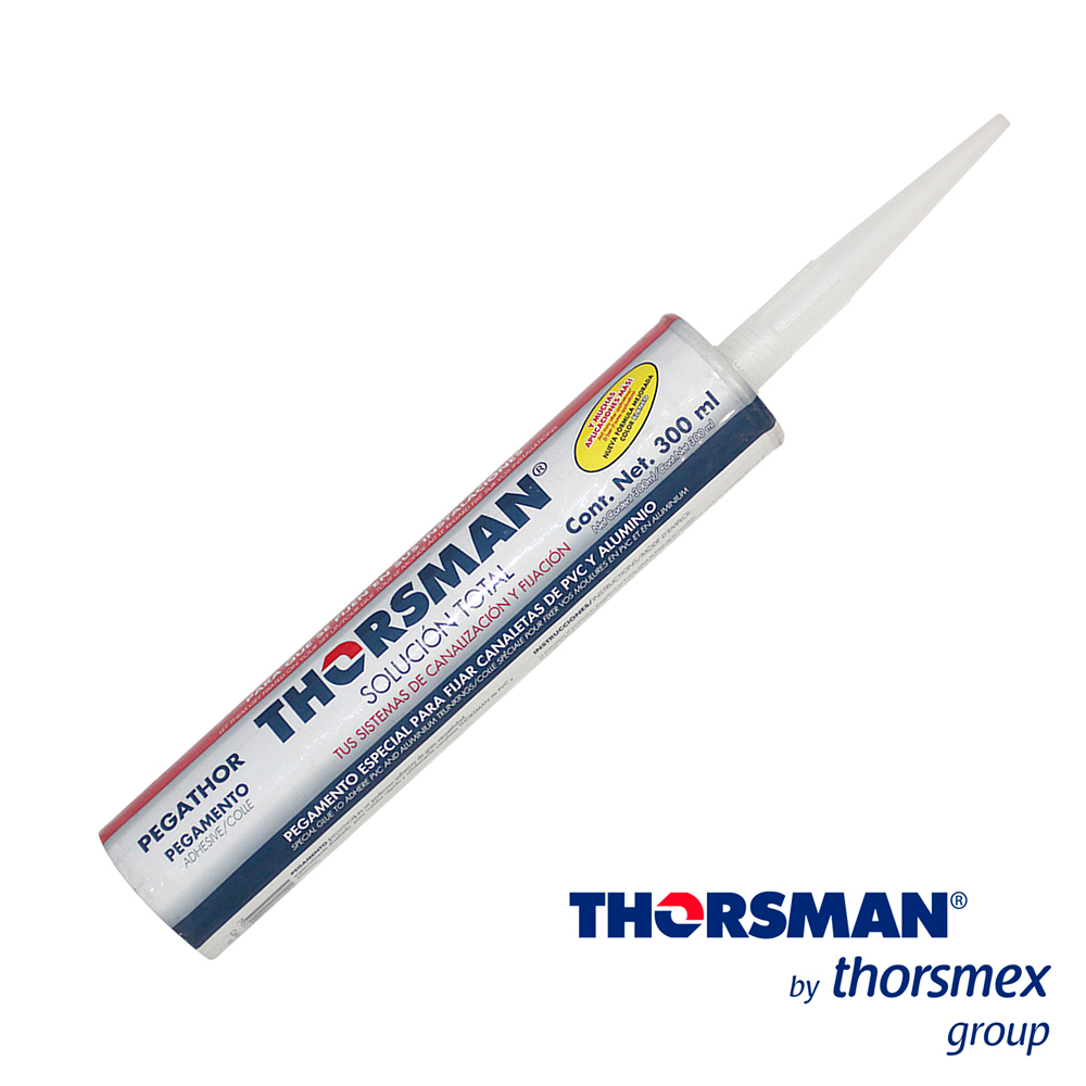 Imagen de PEGATHOR PARA CANALETAS THORSMAN 9999-88888 COLOR BLANCO, TUBO DE 300 ML,RENDIMIENTO: 3.5 M LINEALES CON UN CORDÓN DE 5MM (70 G) / 18 M LINEALES CON UN CORDÓN DE 5MM (300 ML), RESISTENCIA AL CALOR, INTEMPERIE, HUMEDAD Y AGUA
