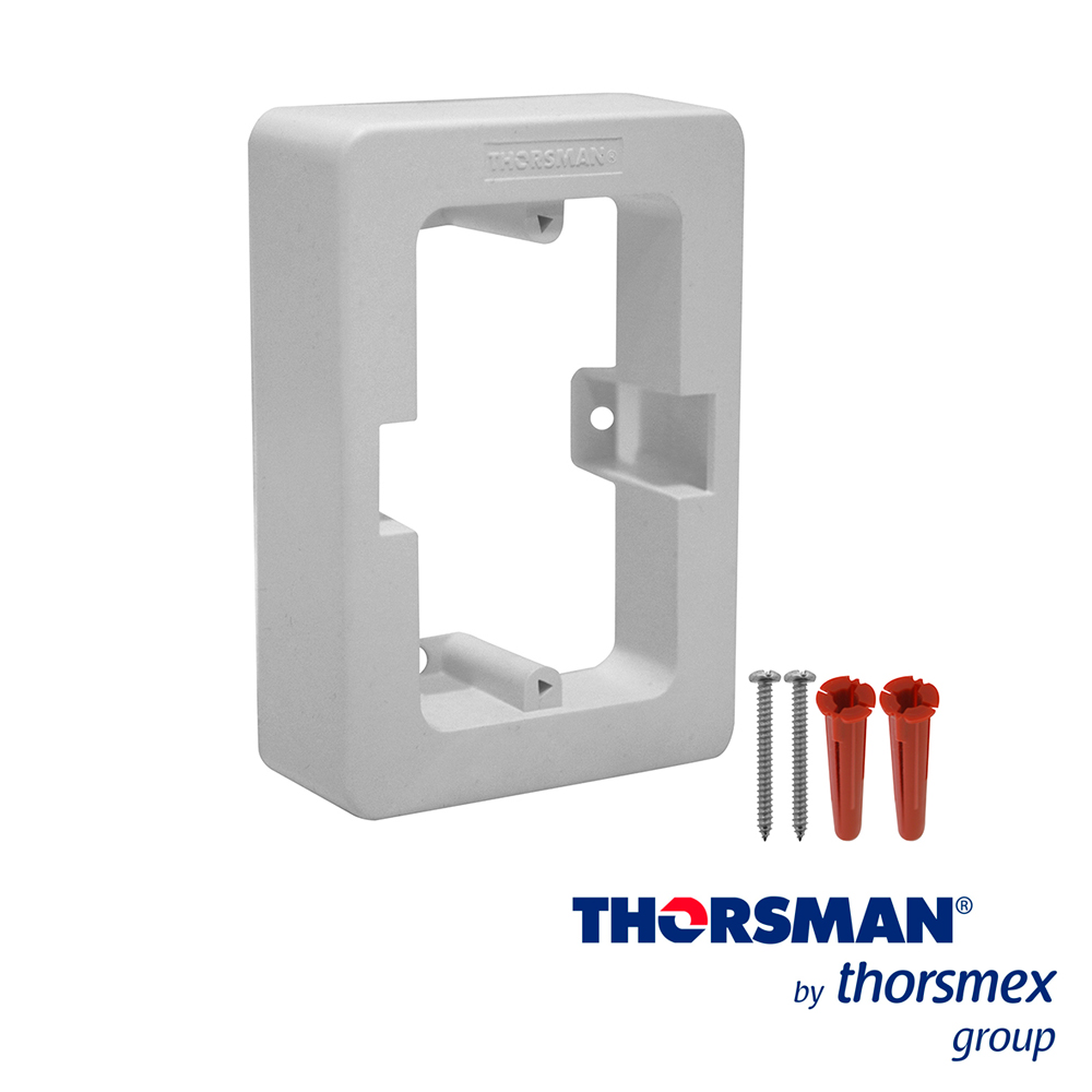 Imagen de CAJA PLASTICA TMK THORSMAN 7900-02002 COLOR BLANCO DE PVC AUTO EXTINGUIBLE  SIN FONDO, INCLUYE  TAQUETE YPIJA PARA SU FIJACIÓN, RESISTENCIA A LA HUMEDAD Y ATMÓSFERA CORRESIVA, CERTIFICADO EN CSA, CUMPLE LA NORMA UL 94 V0 y NOM-001-SEDE-2005