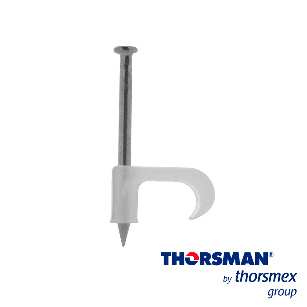 Imagen de GRAPAS SUJETHOR PLANO TC 6X10 3210-00100 COLOR NATURAL, CAJA 100PZAS PARA CABLE SIAMES CALIBRE 16, CLAVO GALVANIZADO, GRAPA DE POLIETILENO, RESISTENTE AL IMPACTO, CORROSIÓN, HUMEDAD