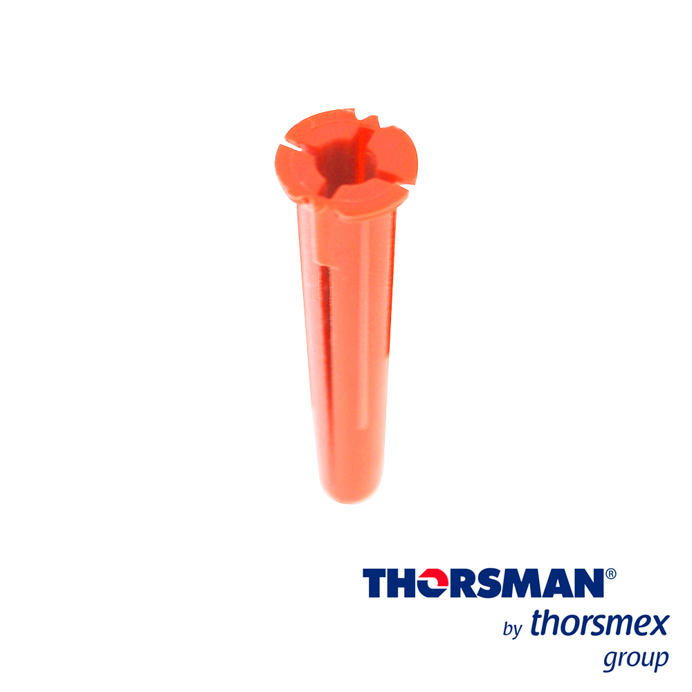 Imagen de PAQUETE DE 100 PIEZAS DE TAQUETES THORSMAN MEDIDA 1/4 COLOR ROJO PARA FIJAR OBJETOS EN MUROS Y TECHOS DE CONCRETO O SUPERFICIES SOLIDAS