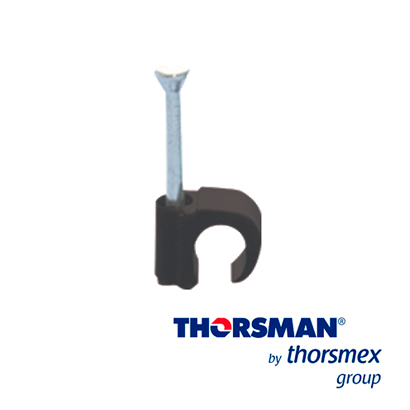 Imagen de GRAPAS REFORZADA SUJETHOR THORSMAN 3101-00400 TC 3-5 Rc 3/4p CAJA /100PZAS COLOR NEGRO, IDEAL PARA CABLE REDONDO CALIBRES 12 A 14 , CLAVO GALVANIZADO, GRAPA DE POLIETILENO, RESISTENTE AL IMPACTO, CORROSIÓN, HUMEDAD Y CLIMAS EXTREMOS