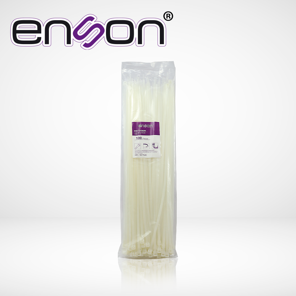 Imagen de CINCHO DE NYLON ENSON ENS-CH360W COLOR NATURAL DE 4.8 X 360MM DE LONGITUD FUERZA DE TENSIÓN DE HASTA 22 KGS