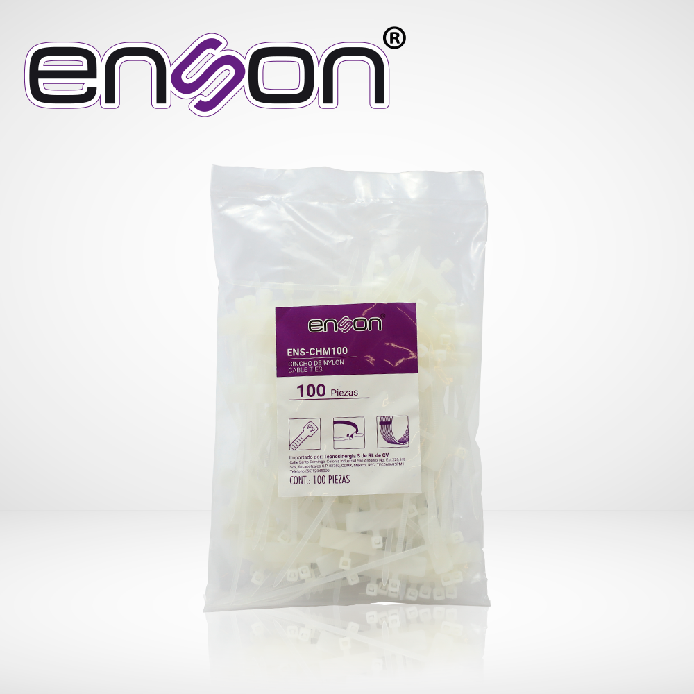 Imagen de CINCHO DE NYLON ETIQUETABLE ENSON ENS-CHM100 2.5 X 100MM DE LONGITUD FUERZA DE TENSIÓN DE HASTA 8 KGS