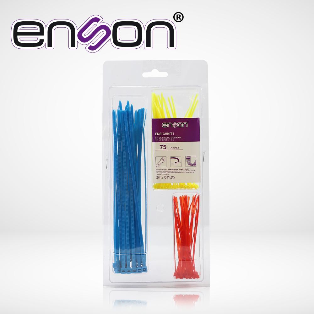 Imagen de KIT DE CINCHOS DE NYLON DE 75 PIEZAS ENS-CHKIT1 INCLUYE CINCHOS DE 100 120 Y 200MM