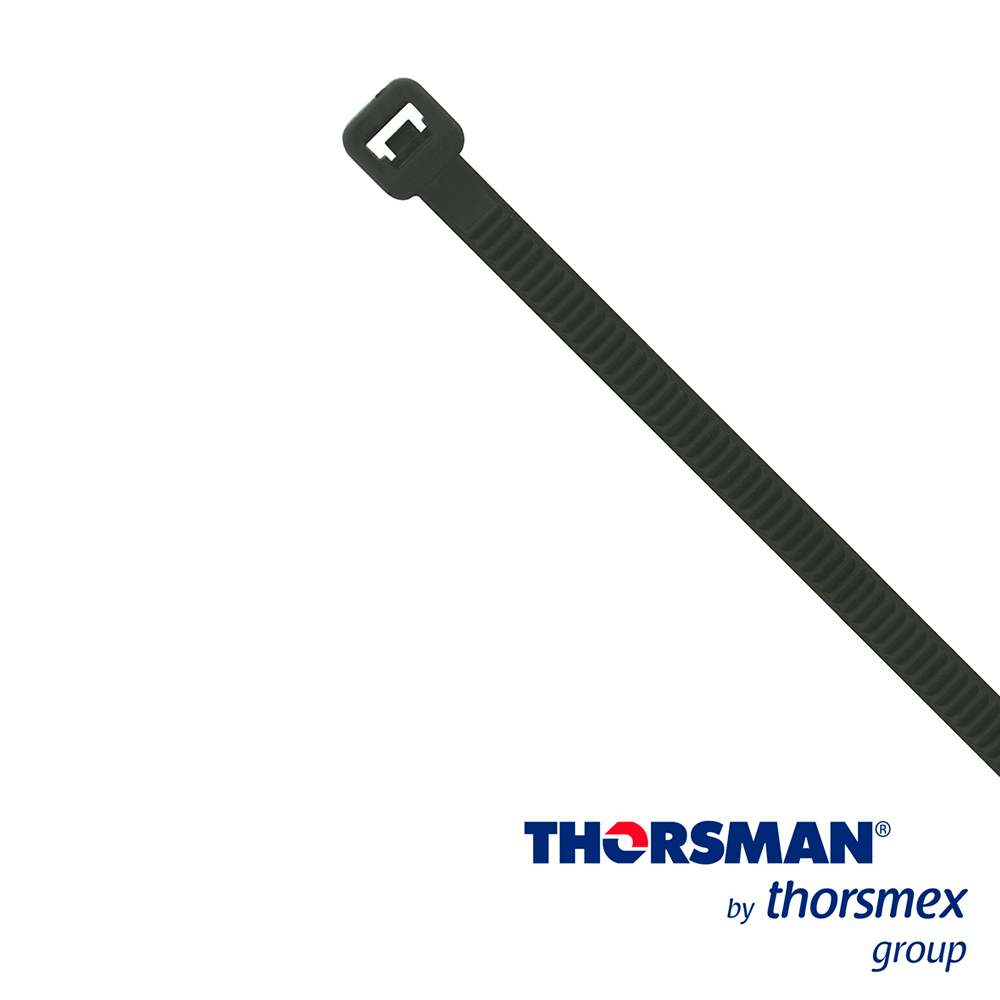 Imagen de CINCHO NYLON TH-190 THORSMAN 4200-03001 COLOR NEGRO, A 4.8MM - L 190MM, BOLSA/100PZS, DIAMETRO MAXIMO CAPACIDAD DE ATADO 49mm, FABRICADO EN POLIAMIDA (Nylon 66), GRADO DE FLAMABILIDAD UL 94 V-2, RESISTENTE A LA CORROSIÓN, HUMEDAD Y CLIMAS EXTREMOS, TENSIÓN 22 (KG) IDEAL PARA DUCTOS Y CABLES