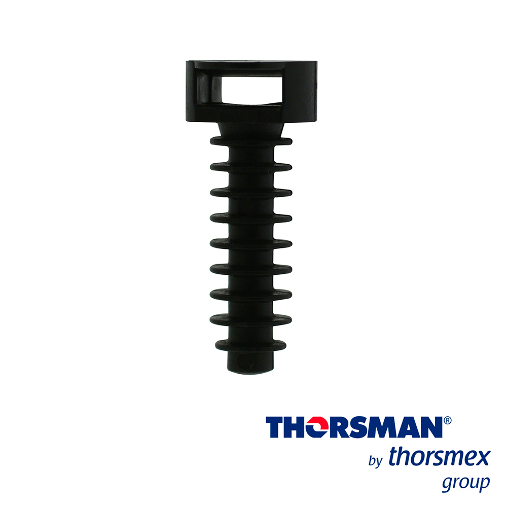 Imagen de FIJATHODO TFT THORSMAN 1401-10100 COLOR NEGRO  CAJA 100 PZA, CAPACIDAD PARA UNO O VARIOS CINTURONES DE NYLON THORSMAN, PARA USO EN INTERIORES Y EXTERIORES, RESISTENCIA A LA EXTRACCIÓN: 10 KG, ELABORADO CON NYLON 6 SIN FIBRA CON PROTECCIÓN UV, ALTA RESISTENCIA AL IMPACTO