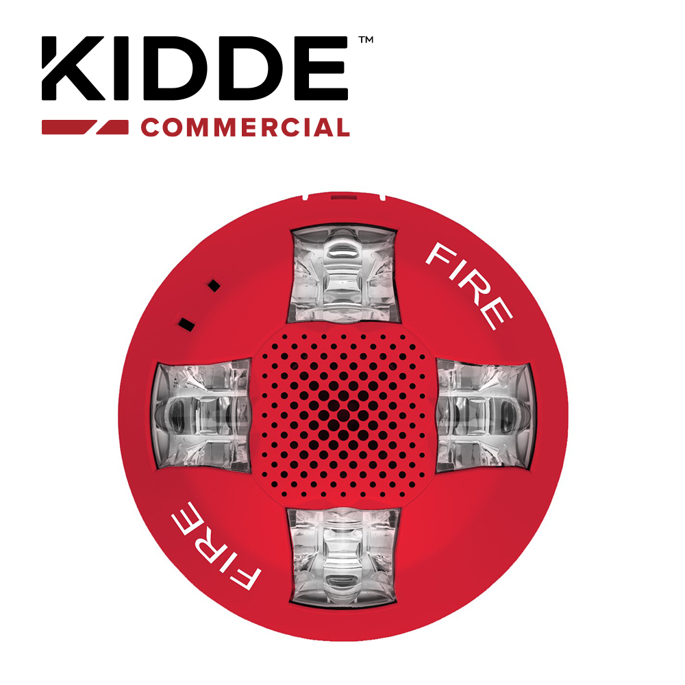 Imagen de SIRENA CON ESTROBO DE TECHO, 15-115 CD, MARCA KIDDE, EGCAVRF, ROJA, CON LA PALABRA FIRE. PLACA DE CABLEADO INCLUIDA.