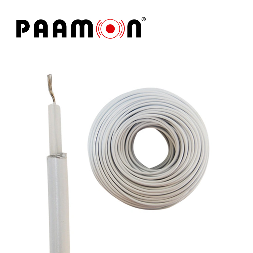 Imagen de CABLE DOBLE AISLADO COLOR BLANCO CAB-DOBLE AISLADO -W-100M PAAMON CAPA AISLANTE DE POLIETILENO CON CUBIERTA EXTRA DE PVC Y NAILON CONDUCTOR 22AWG DE ALEACIÓN DE ALUMINIO PARA EXTERIOR SOPORTA HASTA 18,000 VOLTS ROLLO DE 100 METROS