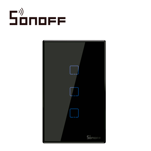 Imagen de APAGADOR DE PARED TOUCH ON/OFF SONOFF T3US3C COLOR NEGRO SMART INALAMBRICO WIFI PARA SOLUCION DE SMART HOME CON TEMPORIZADOR PARA IOS Y ANDROID COMPATIBLE CON ALEXA/GOOGLE HOME 3CH WIFI 2.4GHZ RF 433 HASTA 2AMP POR CANAL