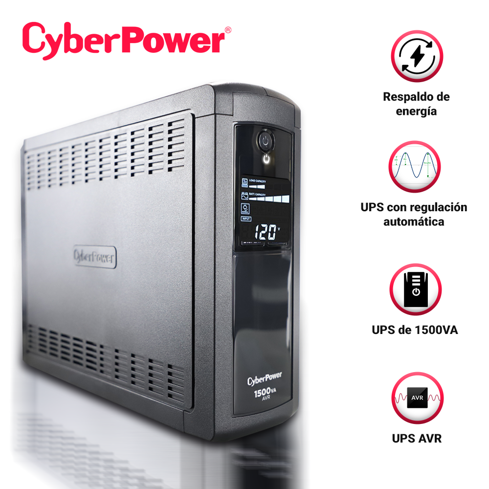 Imagen de NO BREAK UPS TORRE CYBERPOWER CP1500AVRLCD 1500VA/900W / LCD / 6 CONTACTOS CON RESPALDO Y SUPRESIÓN DE PICOS / 6 CONTACTOS CON SUPRESIÓN DE PICOS.
