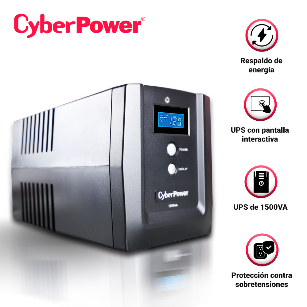 Imagen de NO BREAK UPS TIPO TORRE OM1500ATLCDA CYBERPOWER 1500VA/900WATTS/DISPLAY/ 4 CONTACTOS CON RESPALDO DE BATERIA Y SUPRESION DE PICOS/ 4 CONTACTOS CON SUPRESION DE PICOS/GREEN POWER/ PUERTOS RJ45/ COAXIAL/ USB PARA ADMINISTRACION LOCAL