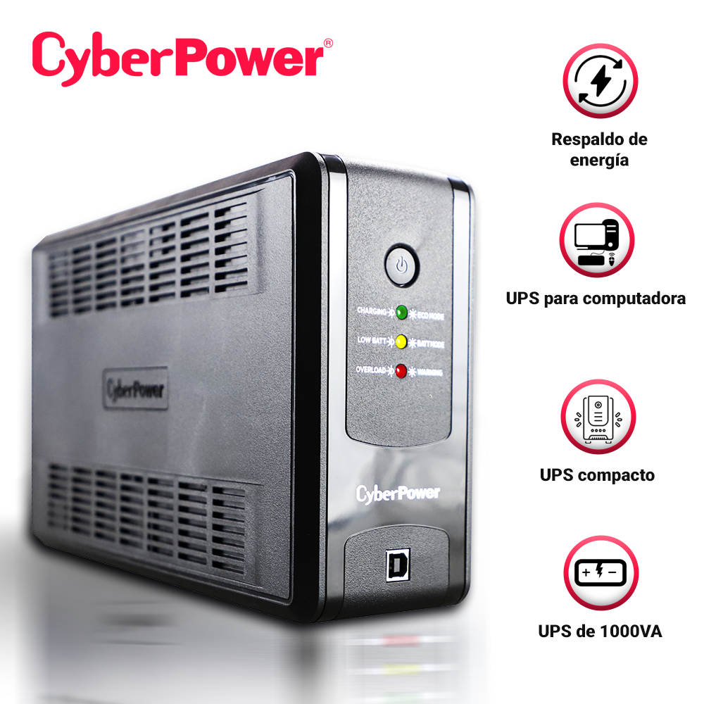 Imagen de NO BREAK UPS TIPO TORRE UT1000GU CYBERPOWER 1000VA/500W 4 CONTACTOS CON RESPALDO-SUPRESION DE PICOS / 4 CONTACTOS CON SUPRESOR DE PICOS TECNOLOGIA AVR / LINEA INTERACTIVA /GREEN POWER / PUERTO USB
