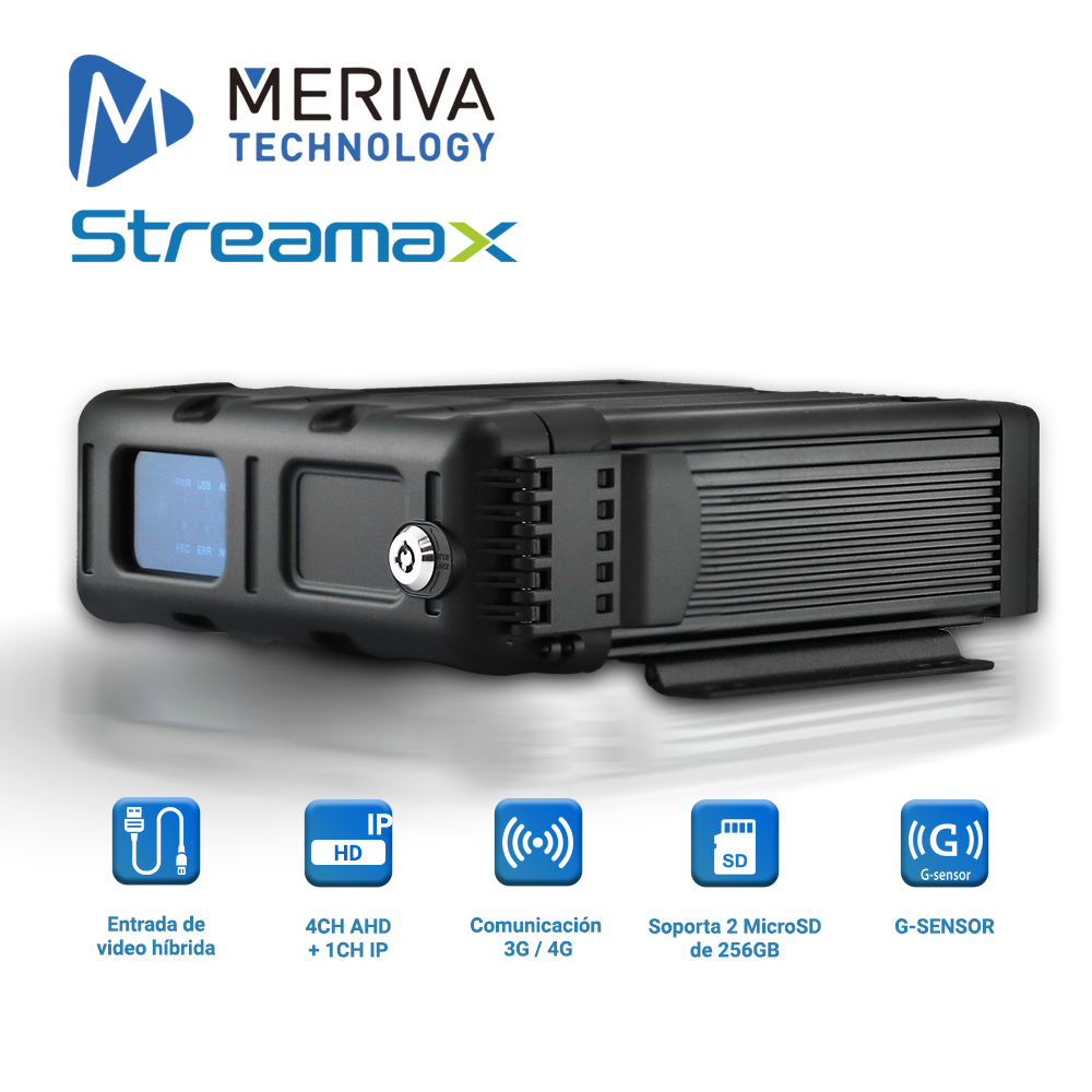 Imagen de DVR MOVIL AHD MERIVA TECHNOLOGY MM1N-G4 HÍBRIDO / 4CH AHD / 1CH IP / 1080P / MÓDULO GPS / MÓDULO 3G 4G  / SOPORTA TARJETA SD CLASE 10 / CONECTORES DIN DE AVIACIÓN 4 PINES Y 6 PINES / G-SENSOR / COMPATIBLE CON CEIBA2